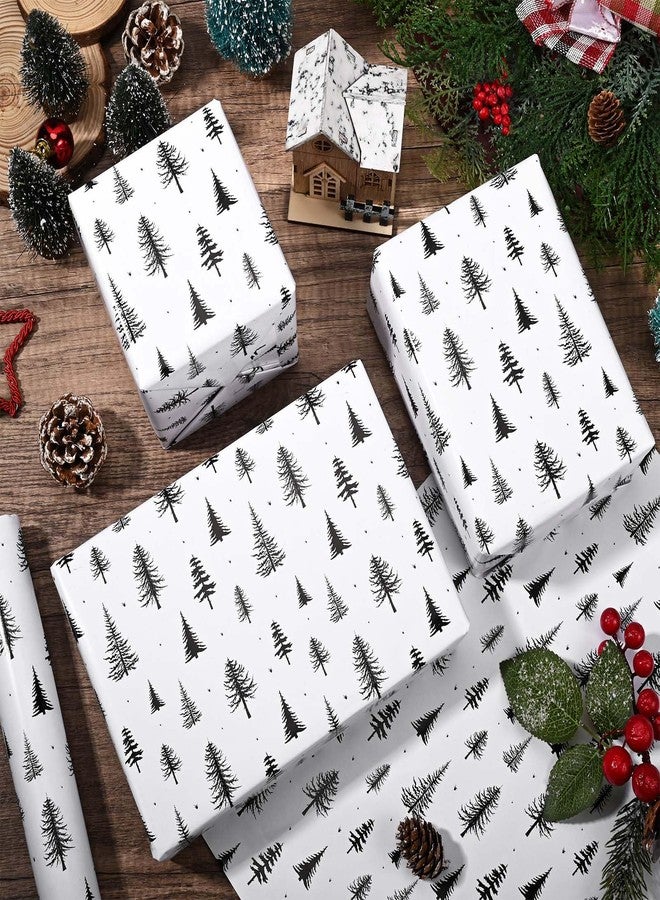 Bolsome Christmas Tree Wrapping Paper -Mini Roll- 17 Inch x 32.8Ft Black White Xmas Tree Patterned Gift Wrap Paper for Winter Holidays Christmas Party DIY Craft Supplies - Image 4